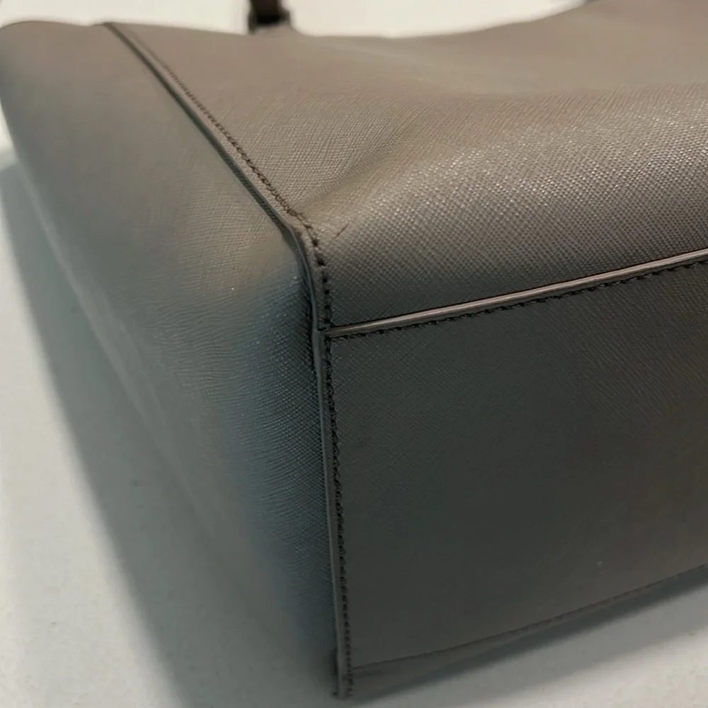 Tory Burch Emerson Saffiano Leather French Grey Buckle Tote Shoulder Bag - Picture 8 of 14